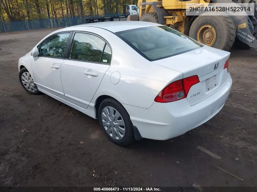 2008 Honda Civic Lx VIN: 2HGFA16528H522914 Lot: 40866473