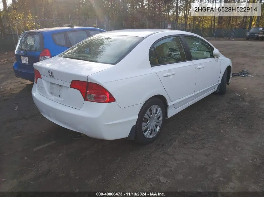 2008 Honda Civic Lx VIN: 2HGFA16528H522914 Lot: 40866473