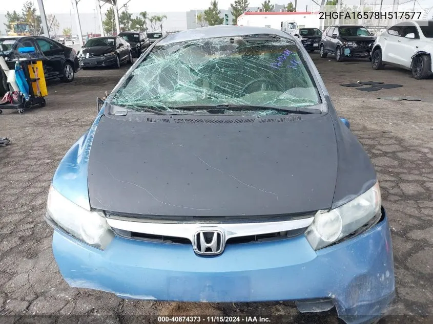 2008 Honda Civic Lx VIN: 2HGFA16578H517577 Lot: 40874373