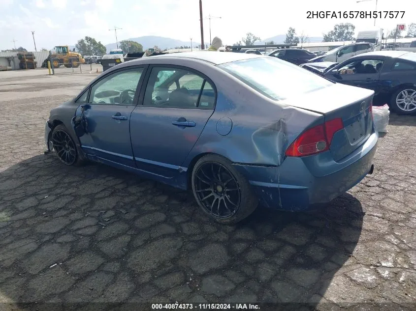 2008 Honda Civic Lx VIN: 2HGFA16578H517577 Lot: 40874373