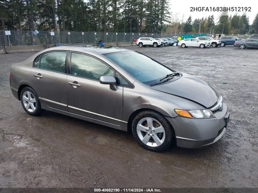 2008 Honda Civic Ex VIN: 2HGFA16838H512192 Lot: 40882190