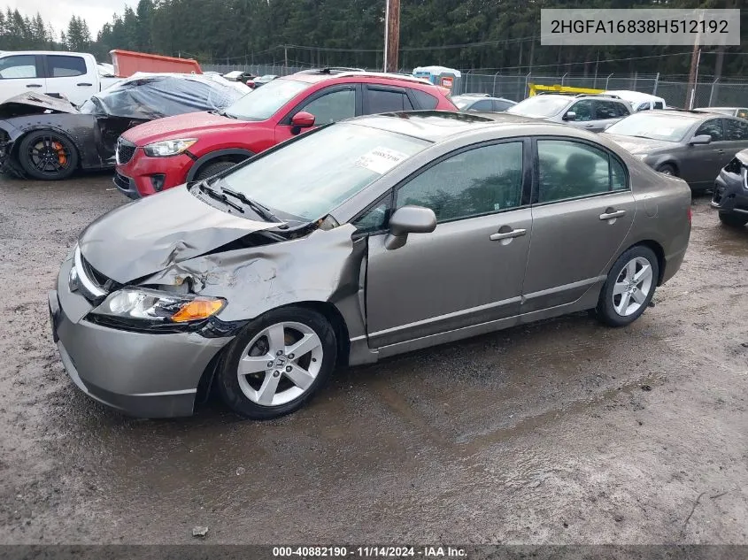 2008 Honda Civic Ex VIN: 2HGFA16838H512192 Lot: 40882190