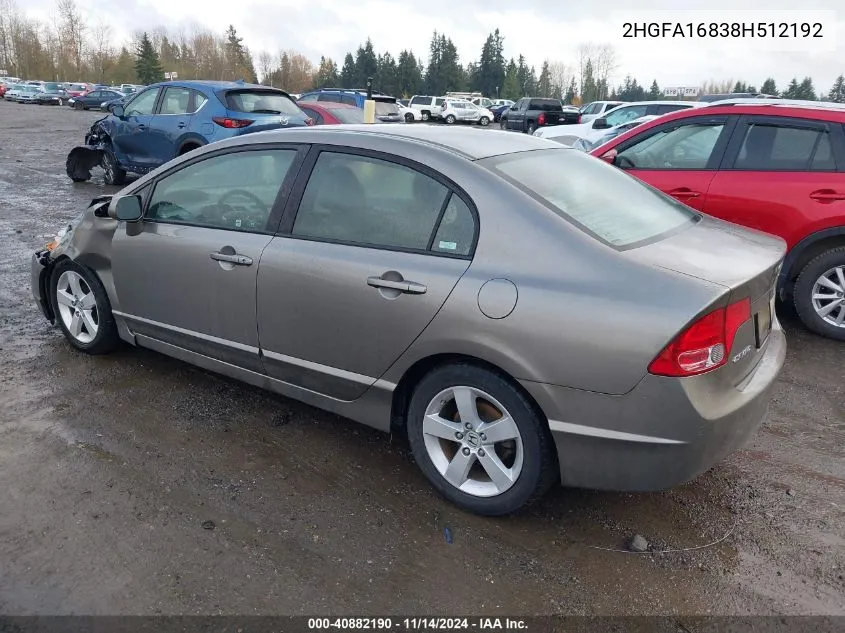 2008 Honda Civic Ex VIN: 2HGFA16838H512192 Lot: 40882190