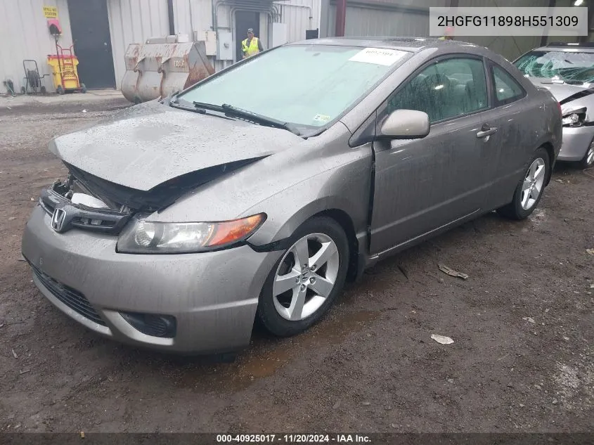 2008 Honda Civic Ex VIN: 2HGFG11898H551309 Lot: 40925017