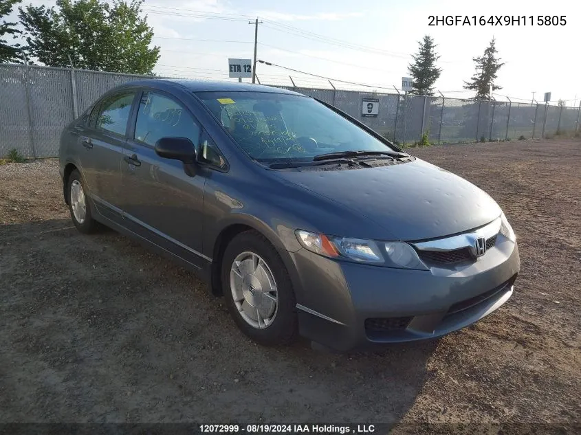 2009 Honda Civic Sdn VIN: 2HGFA164X9H115805 Lot: 12072999