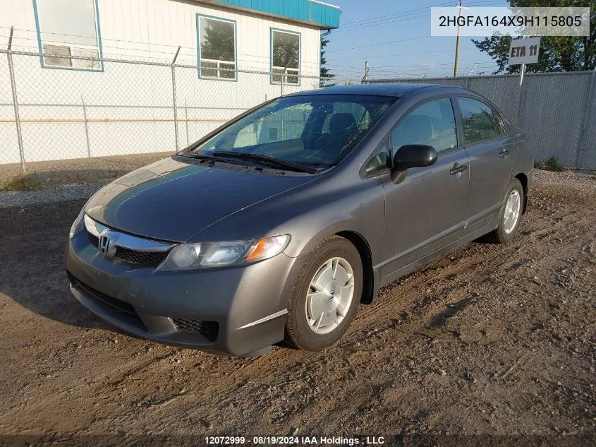 2009 Honda Civic Sdn VIN: 2HGFA164X9H115805 Lot: 12072999