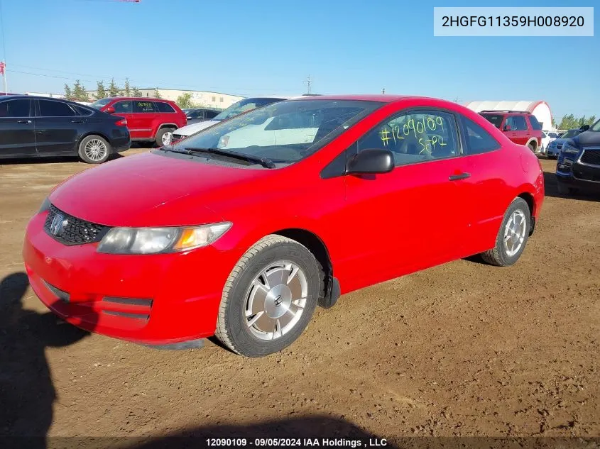 2009 Honda Civic Cpe VIN: 2HGFG11359H008920 Lot: 12090109