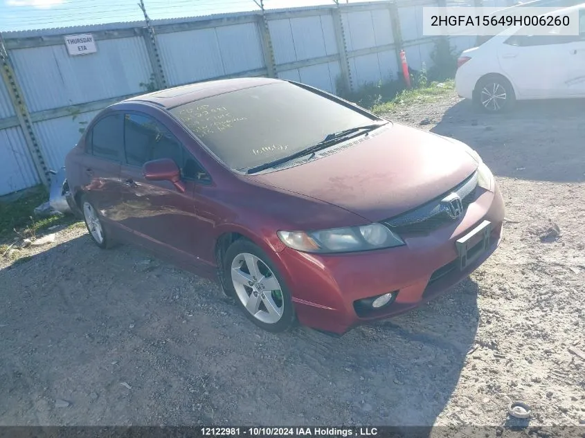 2009 Honda Civic Sdn VIN: 2HGFA15649H006260 Lot: 12122981