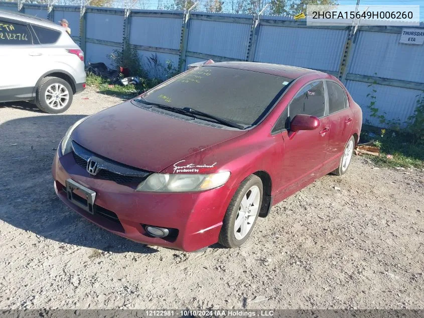 2009 Honda Civic Sdn VIN: 2HGFA15649H006260 Lot: 12122981