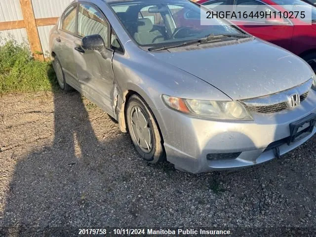 2009 Honda Civic Dx-G VIN: 2HGFA16449H110275 Lot: 20179758