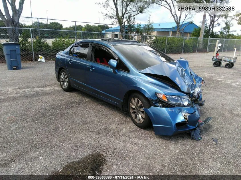 2009 Honda Civic Ex-L VIN: 2HGFA16989H332538 Lot: 39808880