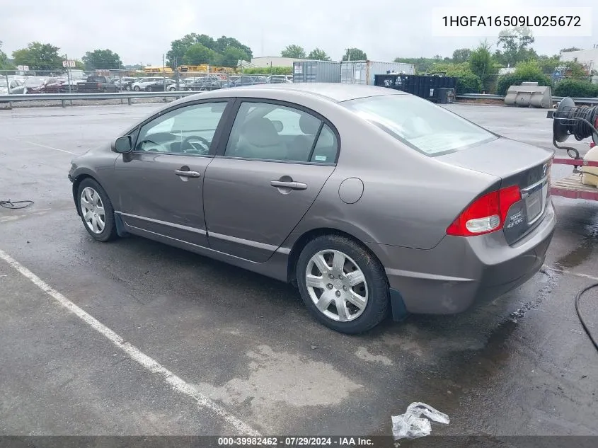 2009 Honda Civic Lx VIN: 1HGFA16509L025672 Lot: 39982462