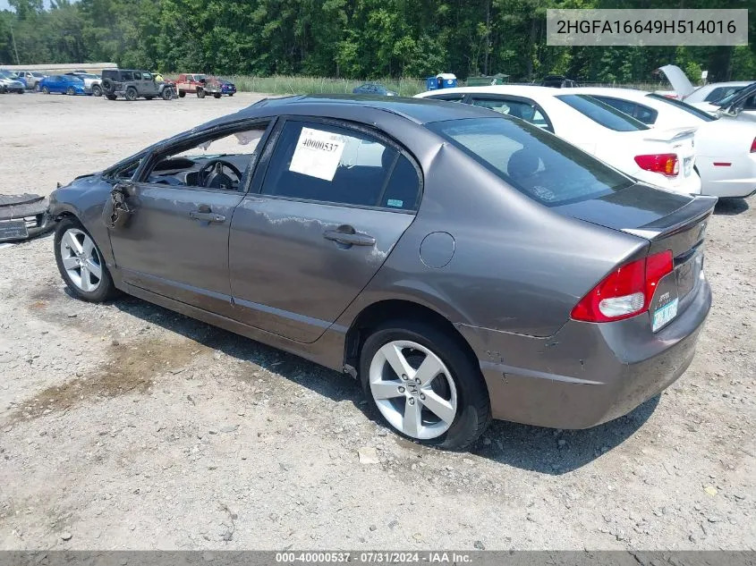 2009 Honda Civic Lx-S VIN: 2HGFA16649H514016 Lot: 40000537