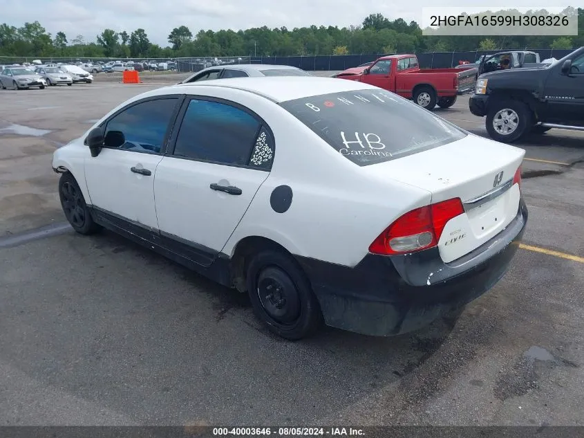 2009 Honda Civic Lx VIN: 2HGFA16599H308326 Lot: 40003646