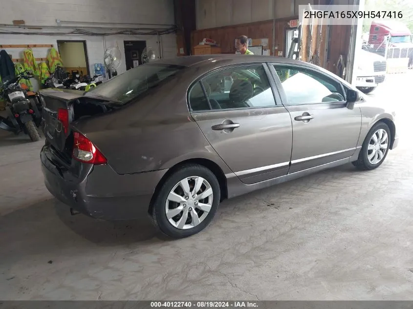 2009 Honda Civic Lx VIN: 2HGFA165X9H547416 Lot: 40122740