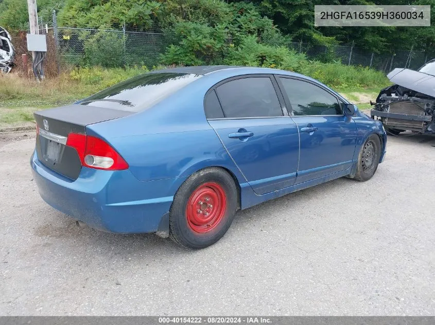 2009 Honda Civic Lx VIN: 2HGFA16539H360034 Lot: 40154222