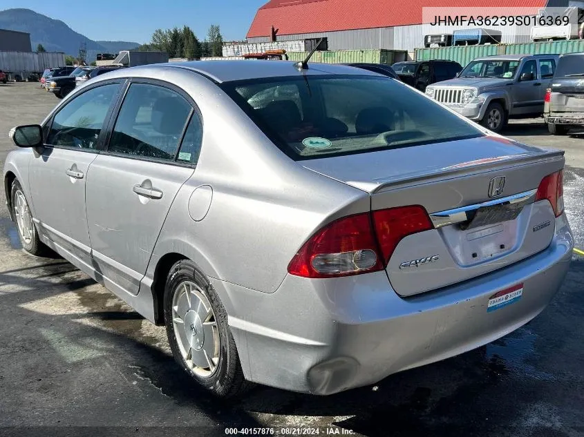 2009 Honda Civic Hybrid VIN: JHMFA36239S016369 Lot: 40157876