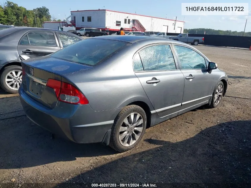 2009 Honda Civic Ex VIN: 1HGFA16849L011722 Lot: 40287203