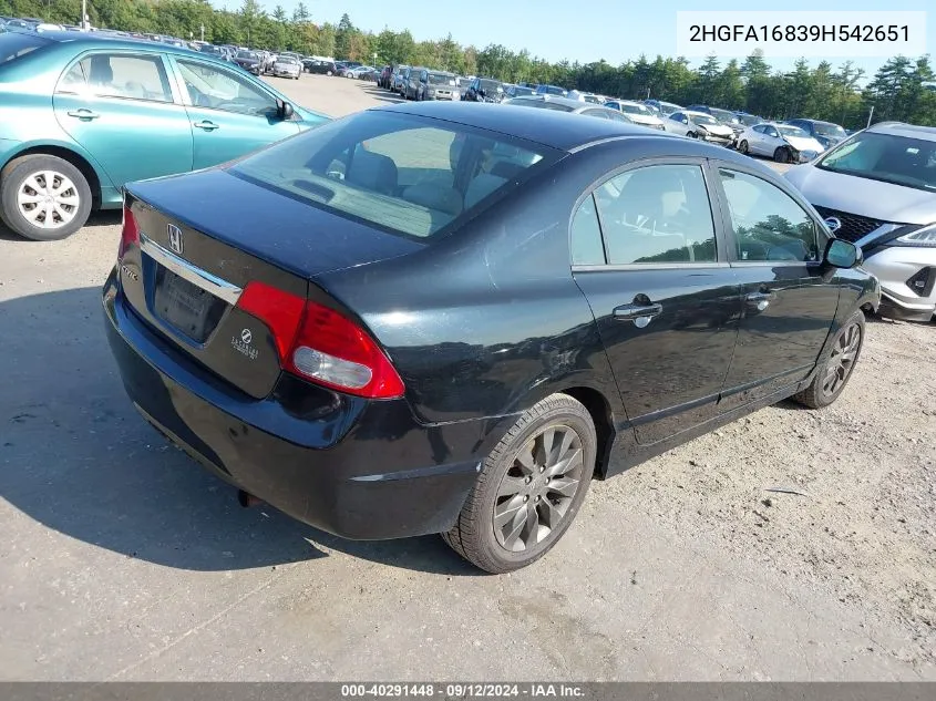 2009 Honda Civic Ex VIN: 2HGFA16839H542651 Lot: 40291448