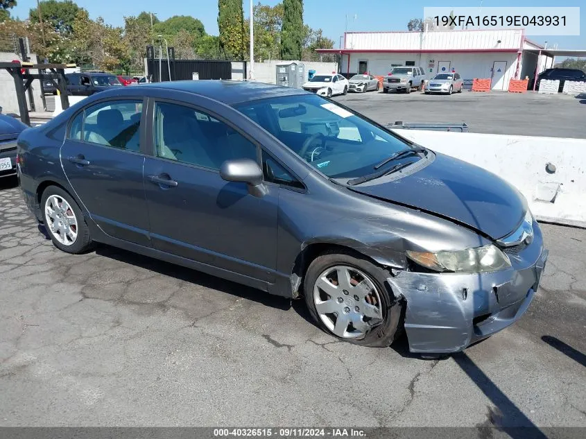 2009 Honda Civic Lx VIN: 19XFA16519E043931 Lot: 40326515