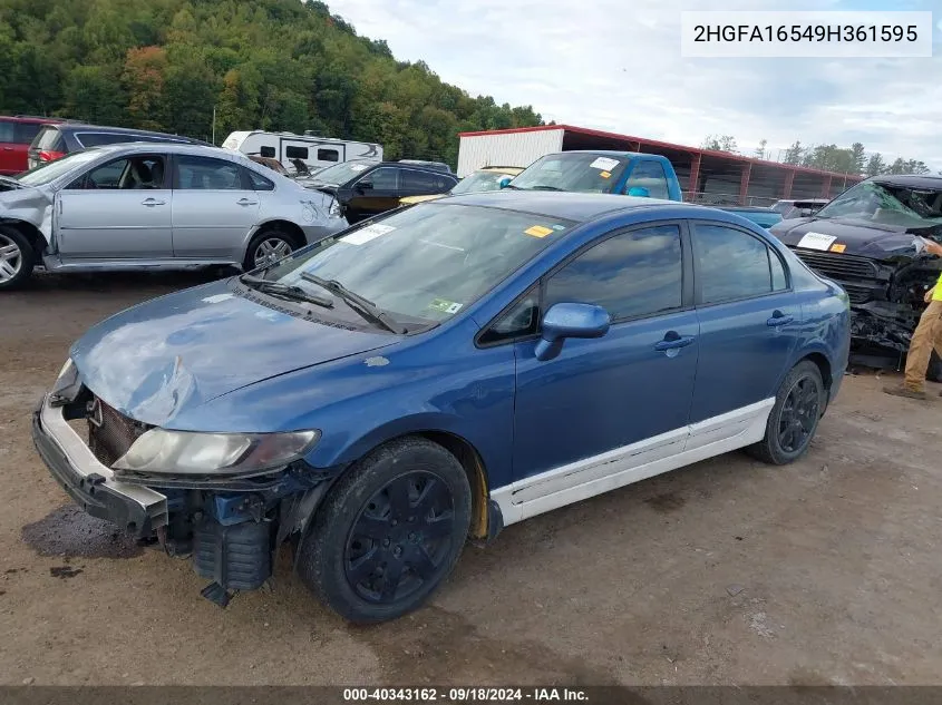 2009 Honda Civic Lx VIN: 2HGFA16549H361595 Lot: 40343162