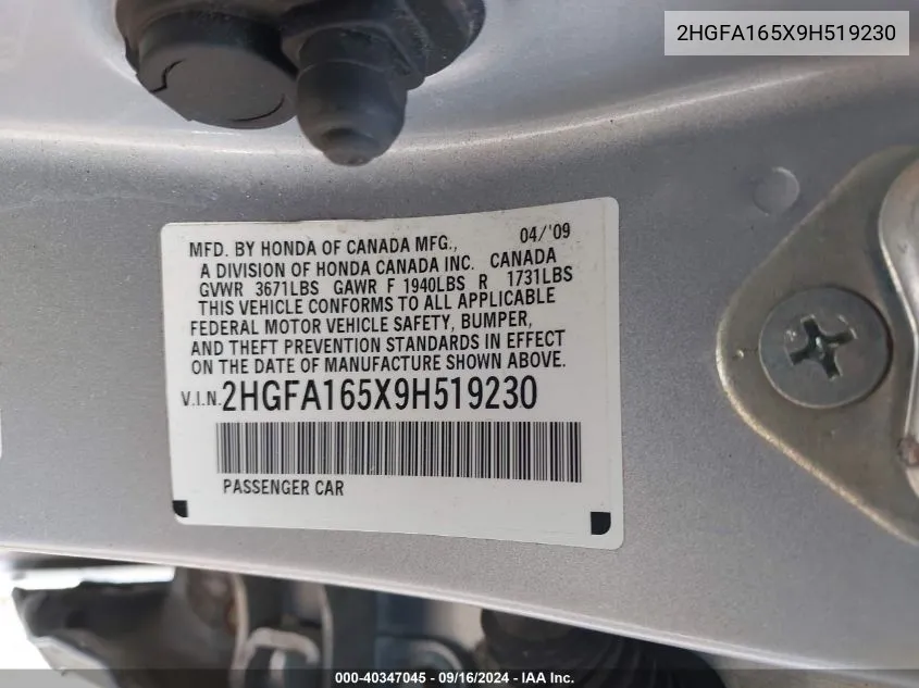 2HGFA165X9H519230 2009 Honda Civic Lx