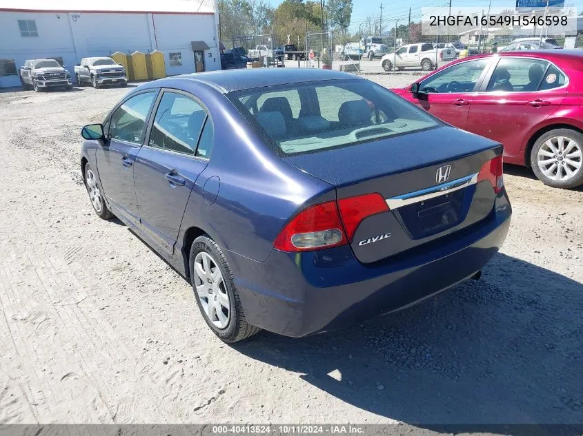 2009 Honda Civic Lx VIN: 2HGFA16549H546598 Lot: 40413524