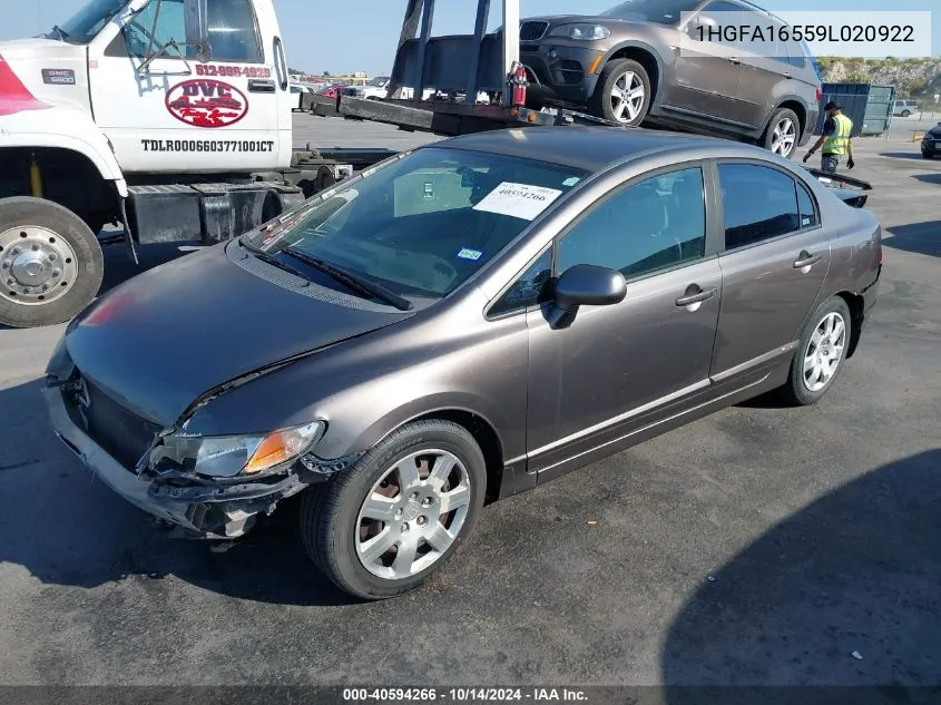 2009 Honda Civic Lx VIN: 1HGFA16559L020922 Lot: 40594266