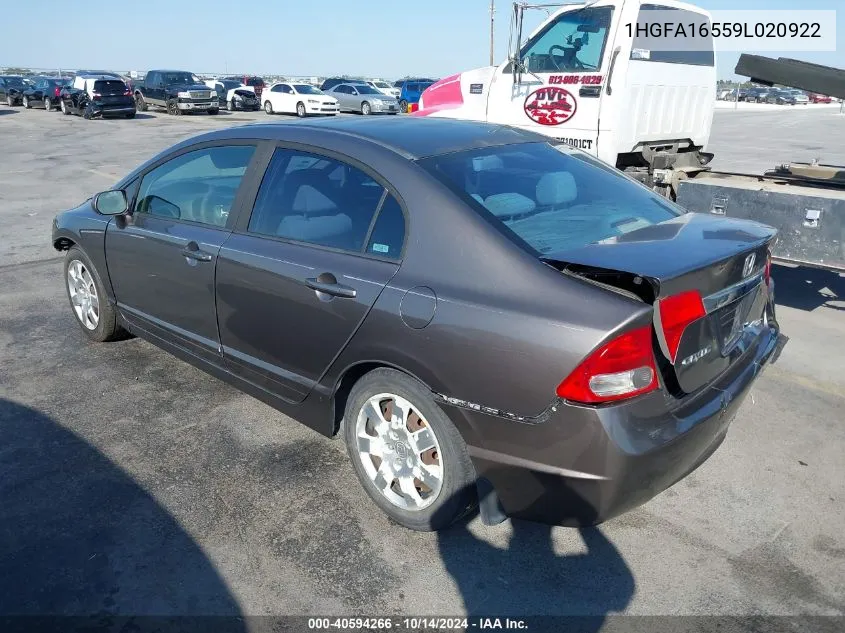 2009 Honda Civic Lx VIN: 1HGFA16559L020922 Lot: 40594266