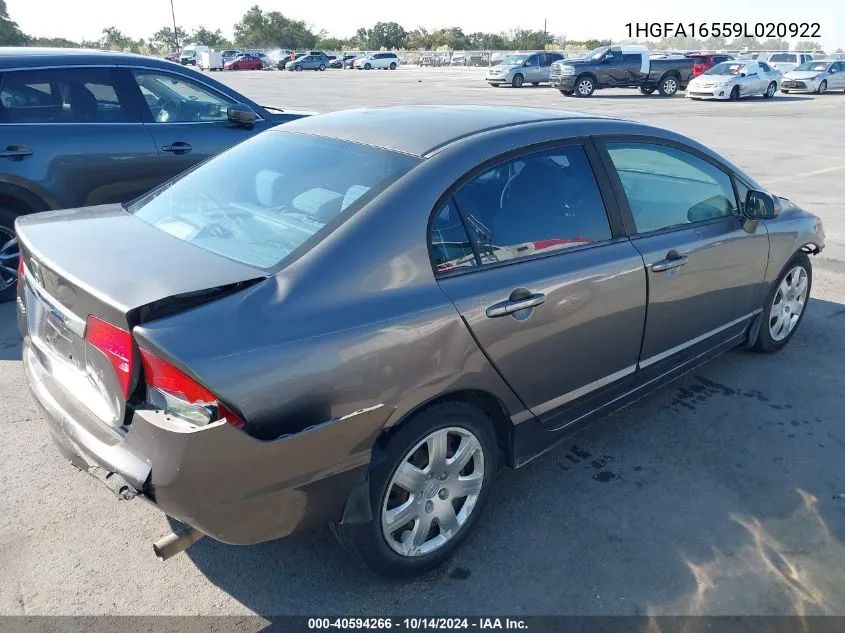 2009 Honda Civic Lx VIN: 1HGFA16559L020922 Lot: 40594266