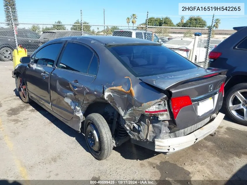 2009 Honda Civic Lx VIN: 2HGFA16519H542265 Lot: 40599425