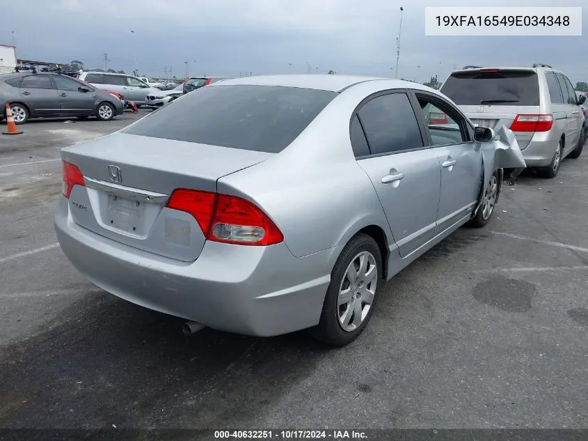 2009 Honda Civic Lx VIN: 19XFA16549E034348 Lot: 40632251