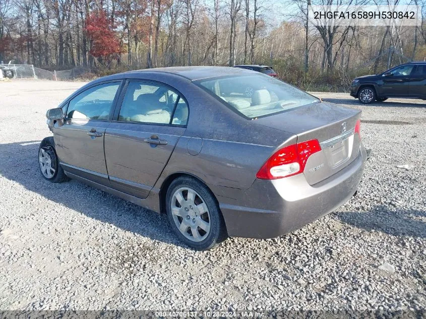 2009 Honda Civic Lx VIN: 2HGFA16589H530842 Lot: 40706137