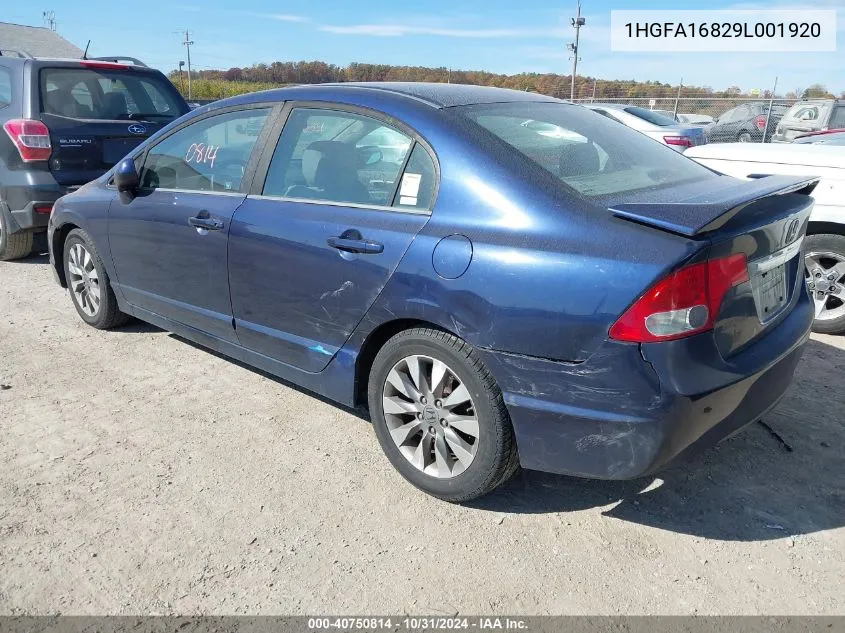 2009 Honda Civic Ex VIN: 1HGFA16829L001920 Lot: 40750814