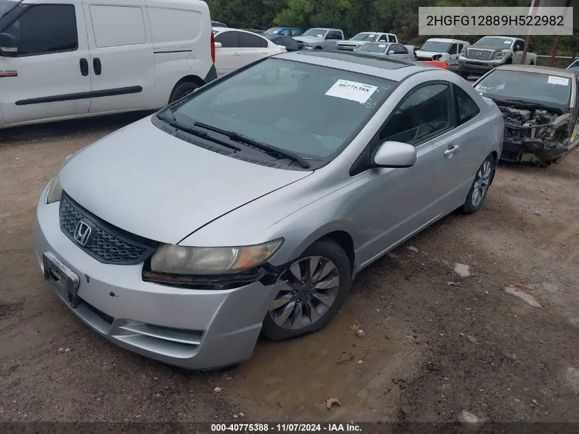 2009 Honda Civic Ex VIN: 2HGFG12889H522982 Lot: 40775388