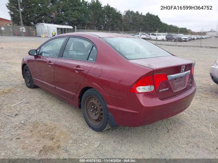 2009 Honda Civic Lx VIN: 2HGFA16599H364752 Lot: 40876182