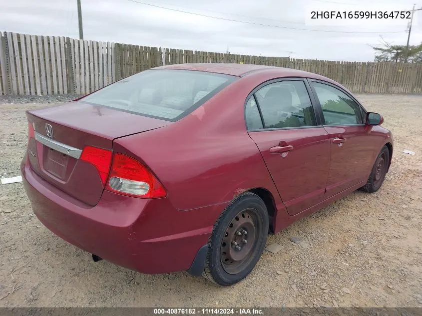 2009 Honda Civic Lx VIN: 2HGFA16599H364752 Lot: 40876182