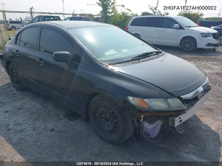 2HGFA1F27AH000002 2010 Honda Civic Dx