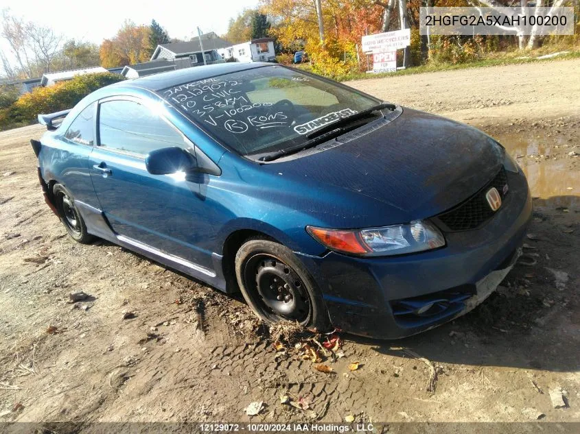 2010 Honda Civic Cpe VIN: 2HGFG2A5XAH100200 Lot: 12129072