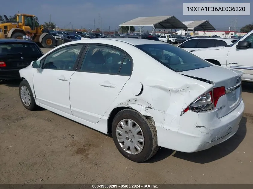 2010 Honda Civic Vp VIN: 19XFA1F36AE036220 Lot: 39339289