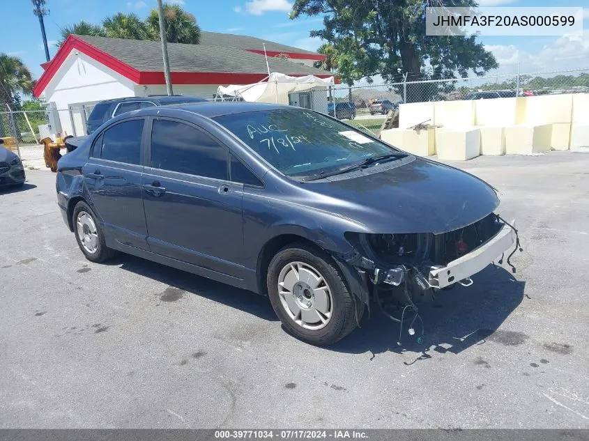 2010 Honda Civic Hybrid VIN: JHMFA3F20AS000599 Lot: 39771034