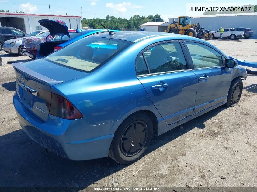 2010 Honda Civic Hybrid VIN: JHMFA3F2XAS004627 Lot: 39921494