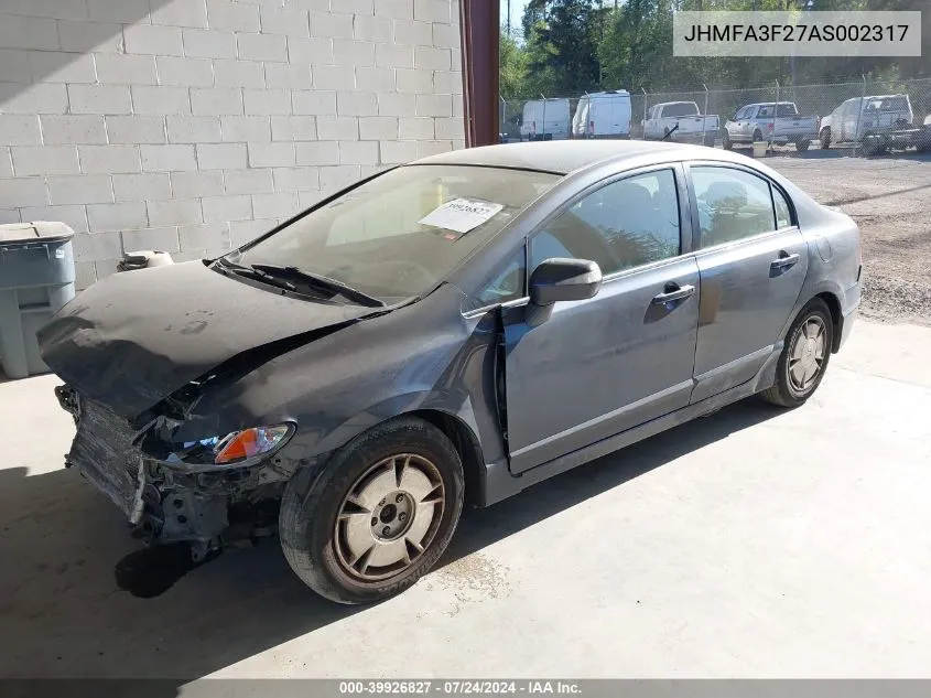 2010 Honda Civic Hybrid VIN: JHMFA3F27AS002317 Lot: 39926827