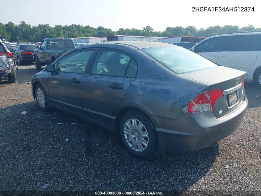 2010 Honda Civic Vp VIN: 2HGFA1F34AH512874 Lot: 40003030