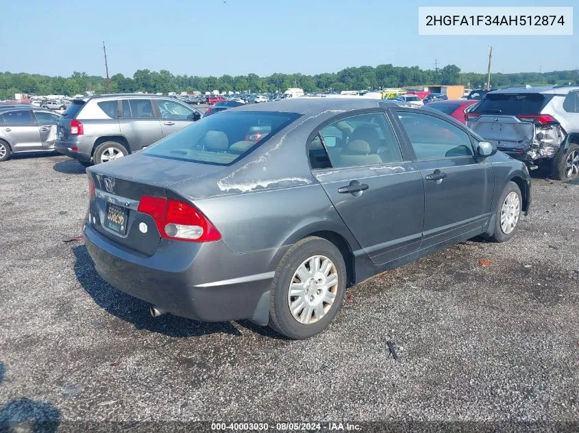 2010 Honda Civic Vp VIN: 2HGFA1F34AH512874 Lot: 40003030