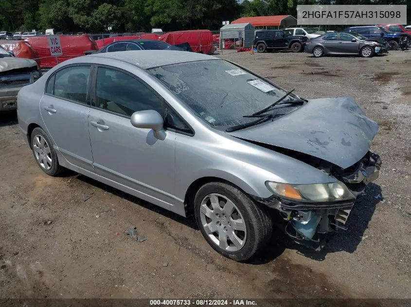 2010 Honda Civic Lx VIN: 2HGFA1F57AH315098 Lot: 40075733