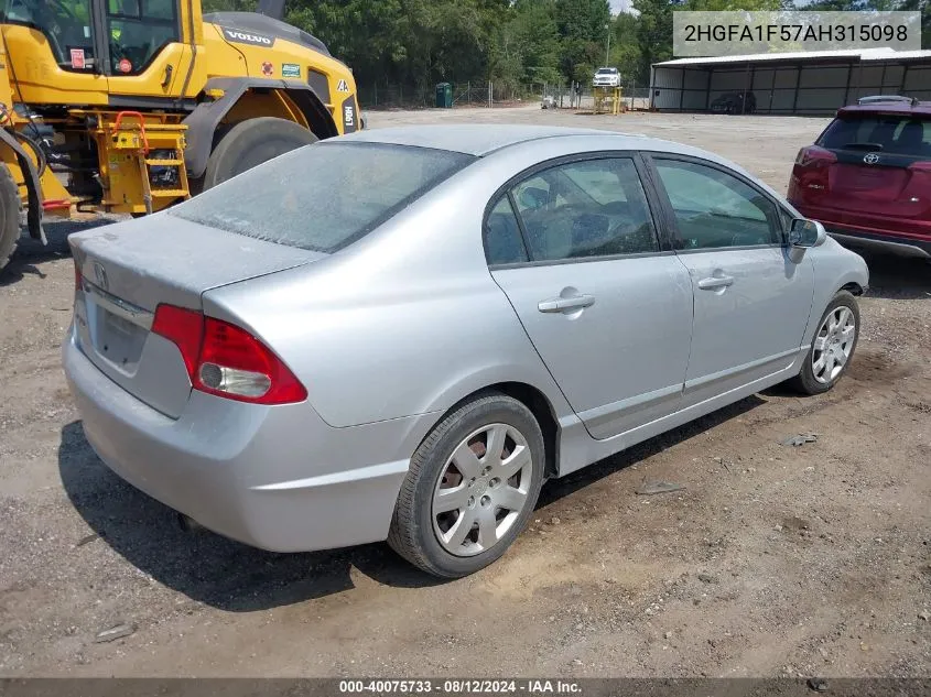 2010 Honda Civic Lx VIN: 2HGFA1F57AH315098 Lot: 40075733