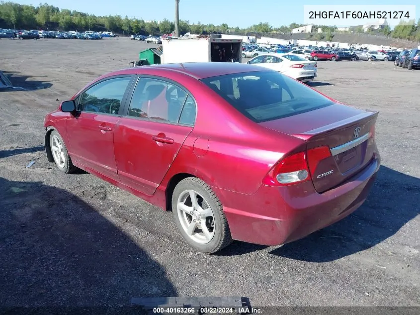 2010 Honda Civic Lx-S VIN: 2HGFA1F60AH521274 Lot: 40163266