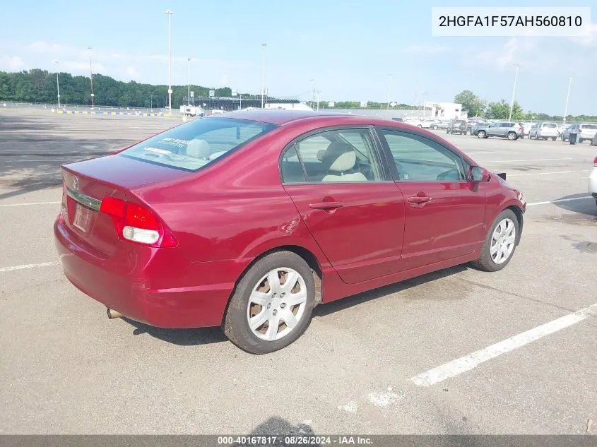 2010 Honda Civic Lx VIN: 2HGFA1F57AH560810 Lot: 40167817