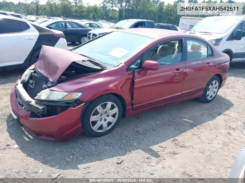 2010 Honda Civic Lx VIN: 2HGFA1F5XAH542611 Lot: 40180801